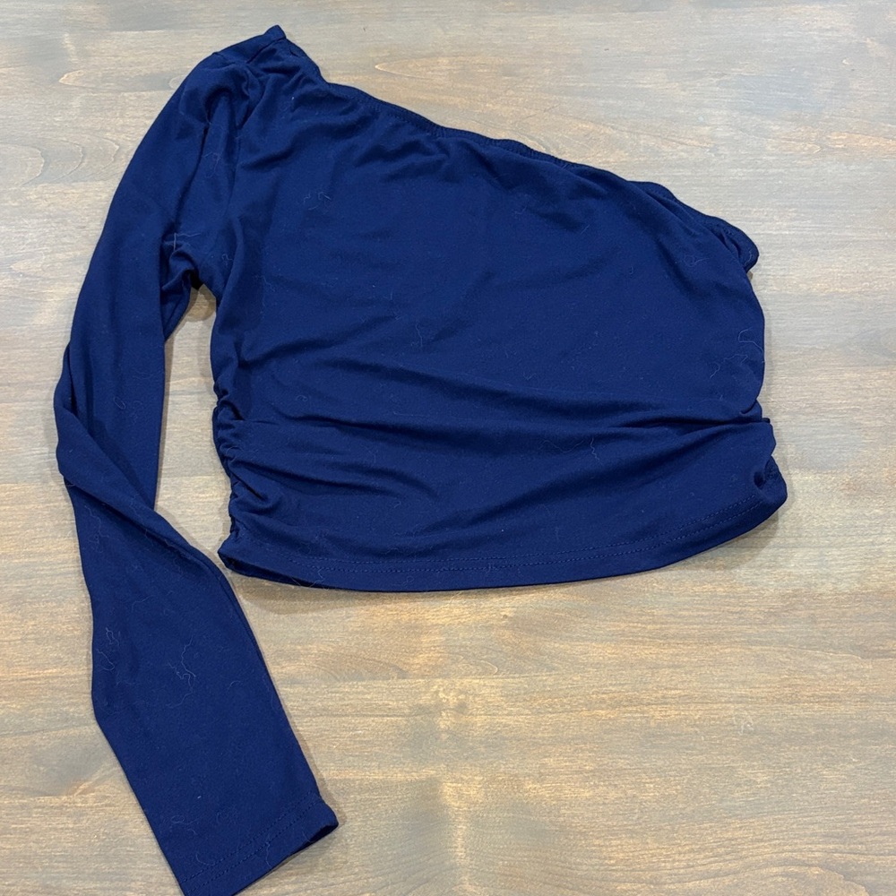 Navy One Shoulder Crop Top